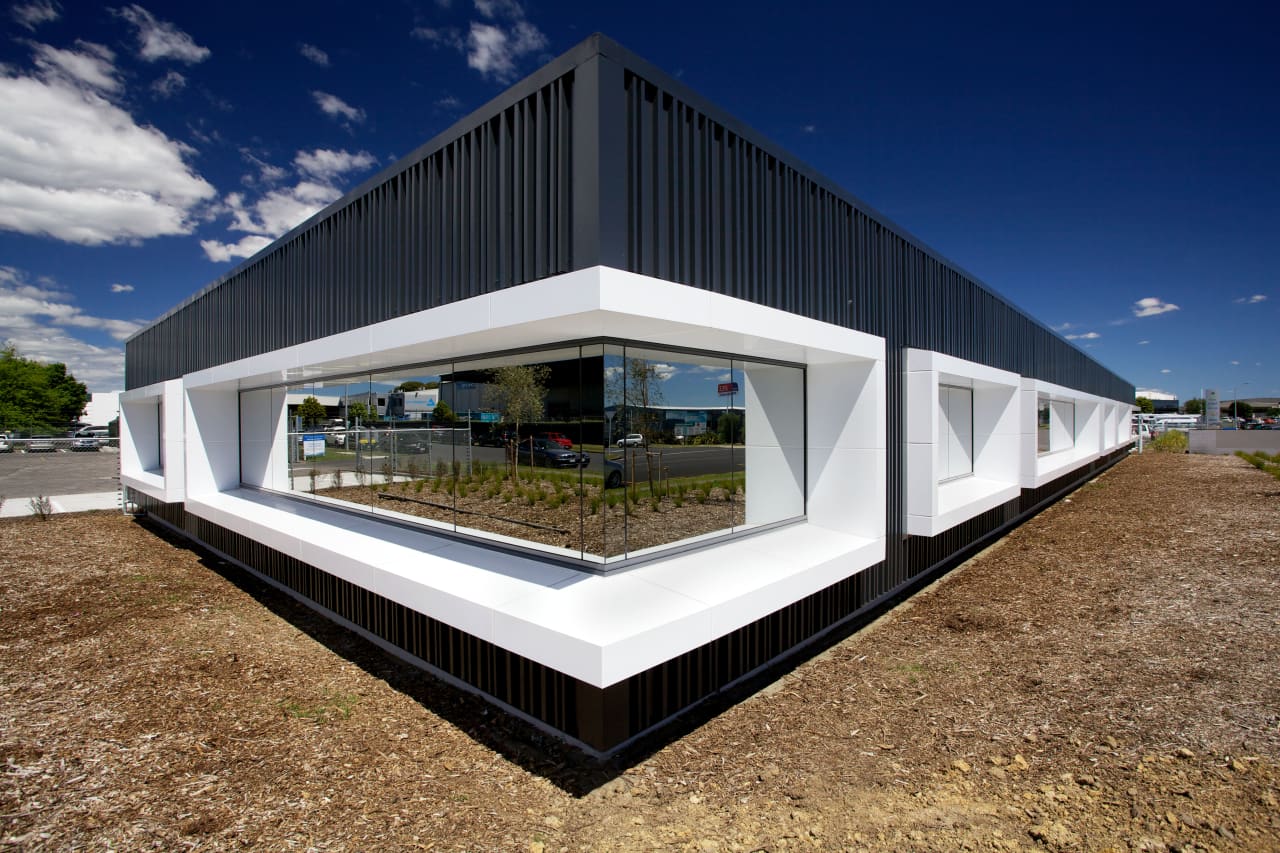 Modern Alucobond facade design on a commercial building in Ghana 2024